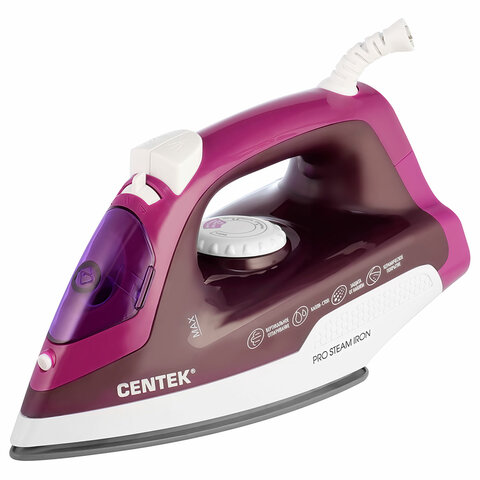 утюг centek ct-2348, 1800 вт, антипригарное покрытие, антикапля, антинакипь, фиолетовый, ct-2348 vio