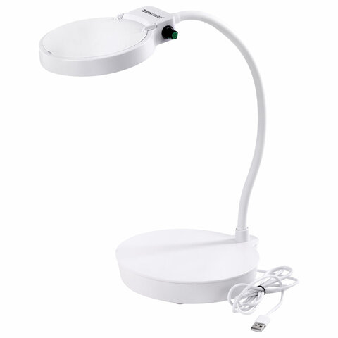лупа настольная с led-подсветкой, диаметр 110 мм, увеличение 3, корпус белый, brauberg, 455930