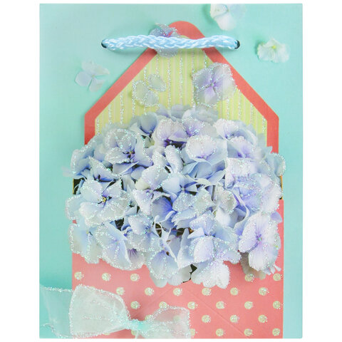 пакет подарочный (1 штука) 11x6x15 см, золотая сказка "summer flowers", глиттер, голубой, 608246