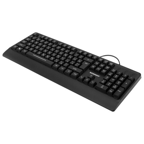 клавиатура проводная бесшумная usb, 104 клавиши, led-подсветка, sonnen k305, черная, 513948