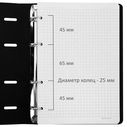 тетрадь на кольцах а5, 175х215 мм, 120 л., под кожу, brauberg vista, "minimal", черный, 405215