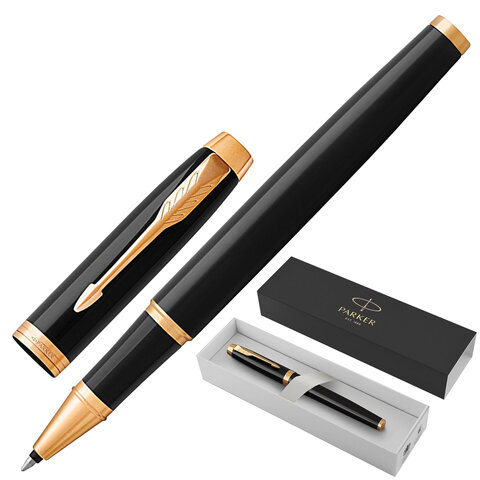 ручка-роллер parker "im core black lacquer gt", черный глянцевый лак, позолота, черная, 1931659
