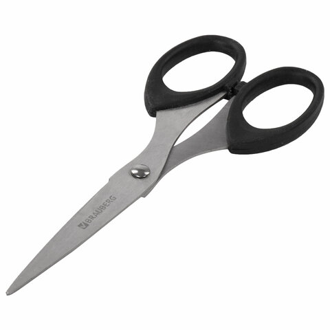 ножницы brauberg "classic", 160 мм, черные, классической формы, 2-х сторонняя заточка, 230933