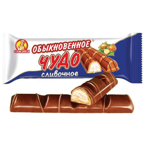 шоколадный батончик вафельный славянка "обыкновенное чудо", сливочный, 55 г, пакет, 30661