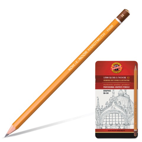 карандаши чернографитные koh-i-noor, набор 12 шт.,"graphic", 5в-5h, без резинки, 1502012009pl