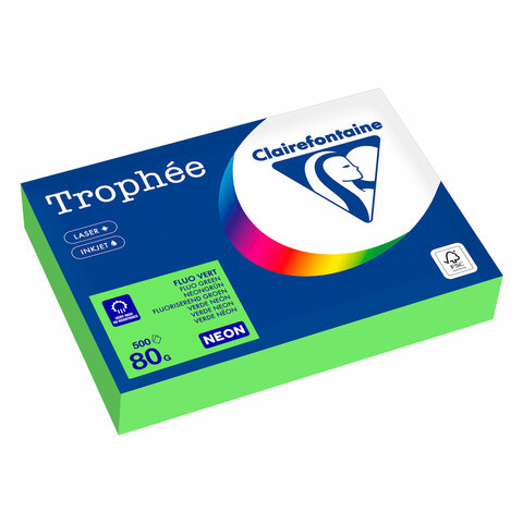 бумага цветная clairefontaine, а4, 80 г/м2, 500 л., неон, зеленый, франция, 2975c, 2975pc