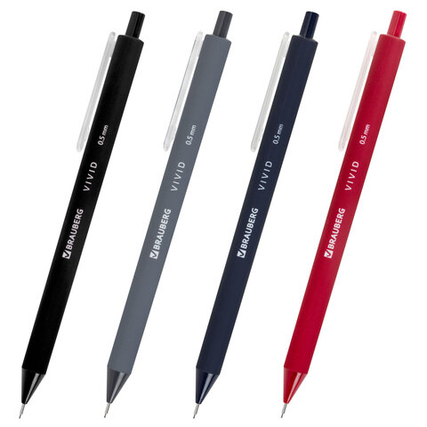 карандаш механический 0,5 мм brauberg "vivid", корпус soft-touch ассорти, 182063