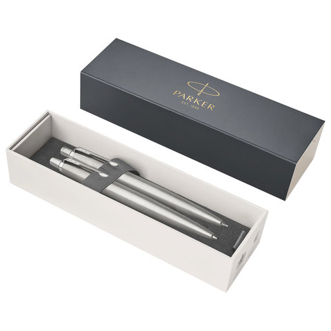 набор parker "jotter stainless steel ct": шариковая ручка синяя и механический карандаш, 2093256