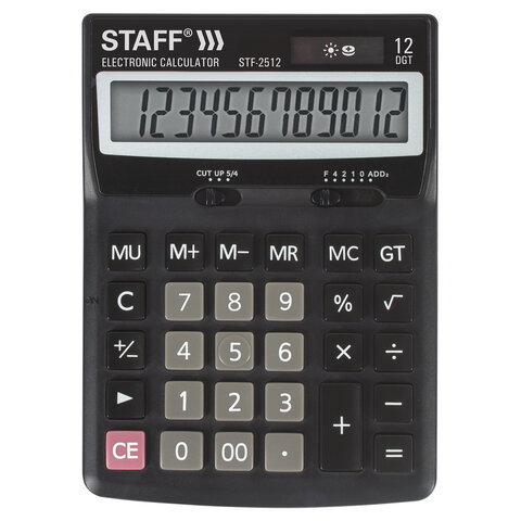 калькулятор настольный staff stf-2512 (170х125 мм), 12 разрядов, двойное питание, 250136