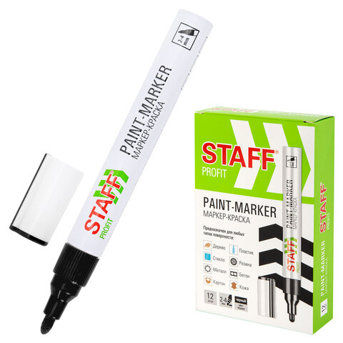 маркер-краска лаковый (paint marker) 2-4 мм, черный, нитро-основа, staff profit, для любых поверхнос