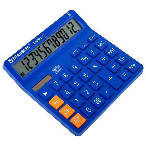 калькулятор настольный brauberg digital-12-bl (151х152 мм), 12 разрядов, двойное питание, синий, 272
