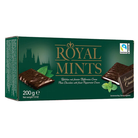 шоколад порционный halloren "royal mints" с мятной начинкой, 200 г, картонная коробка, 40659