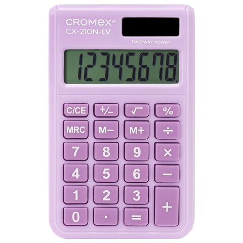калькулятор карманный cromex (кромекс) cx-210n-lv (96х62 мм), 8 разрядов, двойное питание, сиреневый