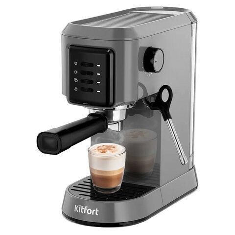 кофеварка рожковая kitfort кт-7293, 1050 вт, объем 1,5 л, 15 бар, ручной капучинатор, серебристая