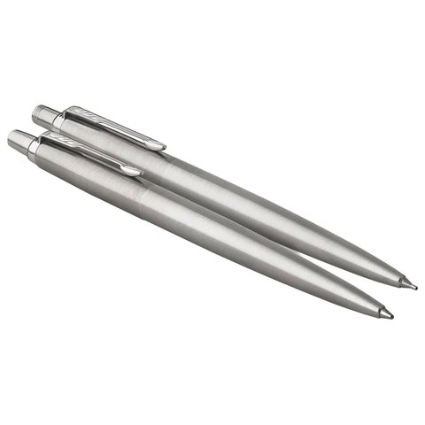 набор parker "jotter stainless steel ct": шариковая ручка синяя и механический карандаш, 2093256