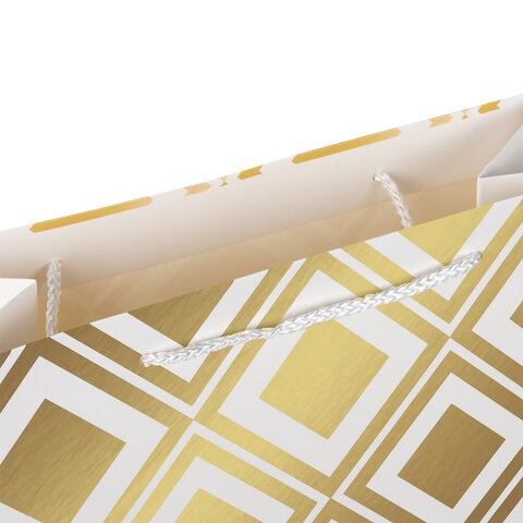 пакет подарочный (1 штука) 26x13x32 см, золотая сказка "gold luxury", тиснение фольгой, белый, 60824
