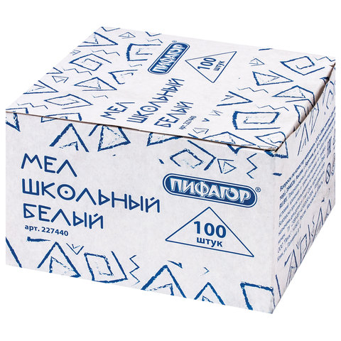 мел белый квадратный 100 штук, пифагор, картонная упаковка, 227440