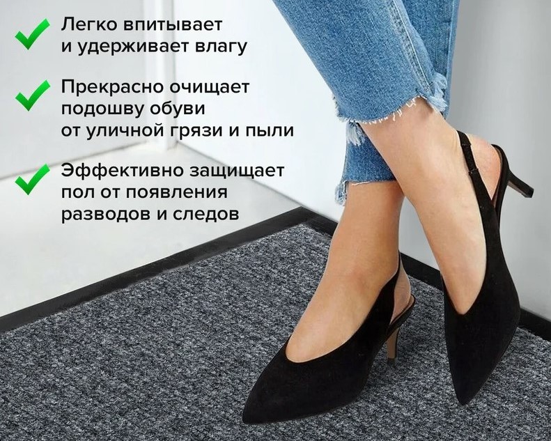 коврик входной ворсовый влаго-грязезащитный 40х60 см, толщина 7 мм, ребристый, серый, laima, 602861