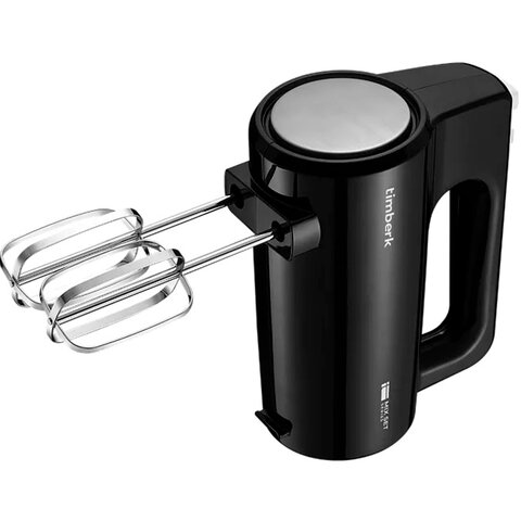 миксер timberk t-hm40s50, 700 вт, 5 скоростей, 2 венчика, 2 крюка для теста, контейнер, черный