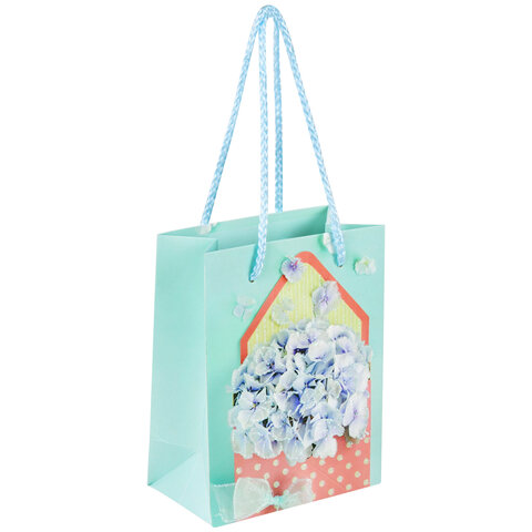пакет подарочный (1 штука) 11x6x15 см, золотая сказка "summer flowers", глиттер, голубой, 608246
