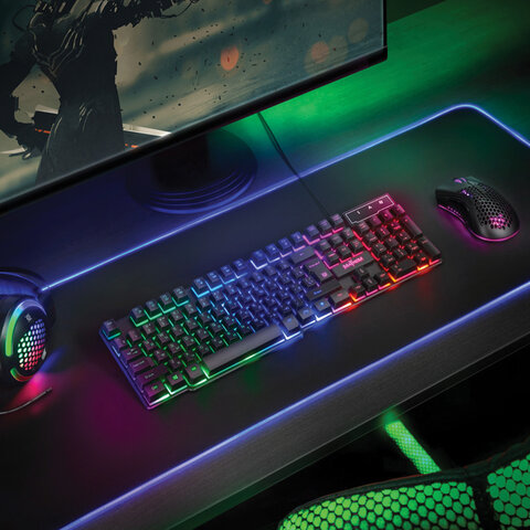 клавиатура проводная игровая defender mayhem gk-360dl, usb, 104 клавиши, с подсветкой, черная, 45360