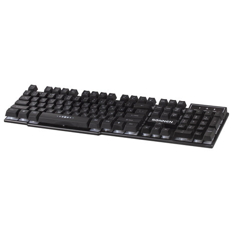 клавиатура проводная sonnen kb-7010, usb, 104 клавиши, led-подсветка, черная, 512653