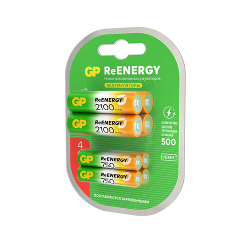 батарейки аккумуляторные gp reenergy ni-mh набор 8 шт. (промо 4+4), aa+ааа (hr6+hr03), 2000 mah + 75