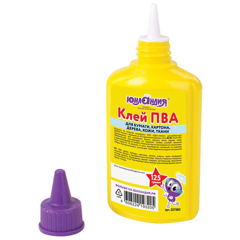 клей пва юнландия (бумага, картон, дерево), 125 г, 227382