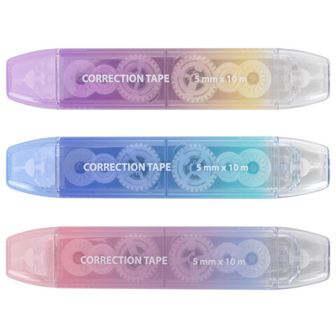 корректирующая лента двусторонняя brauberg "grade pastel", 5 мм x 10 м, комплект 3 штук, 273026