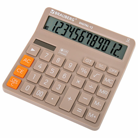 калькулятор настольный brauberg digital-12-bg (151х152 мм), 12 разрядов, двойное питание, бежевый, 2