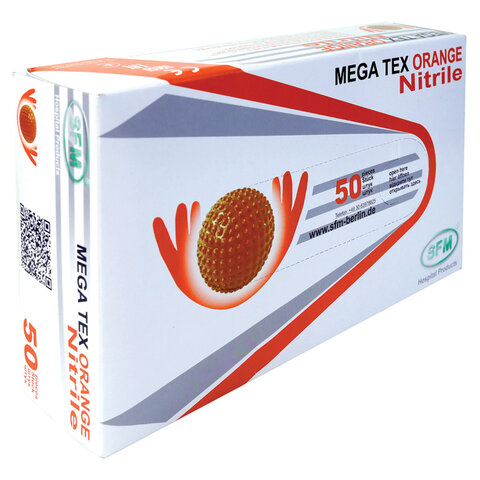 перчатки нитриловые сверхпрочные с текстурой sfm mega tex orange, германия, 25 пар (50 штук), xl