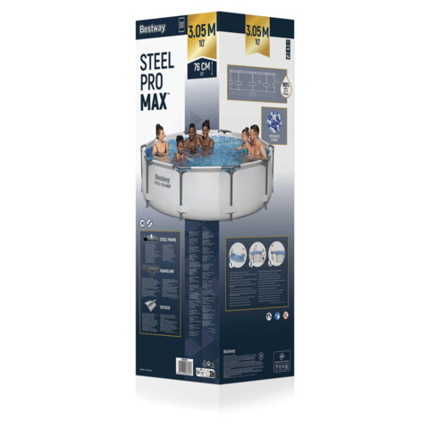 каркасный бассейн "steel pro max" 305х76 см, 4678 л, усиленный каркас, bestway, 56406