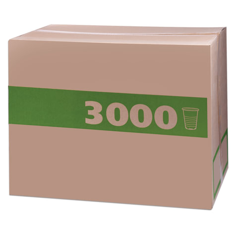 стакан одноразовый бюджет 200 мл, комплект 3000 шт. (30 упаковок по 100 шт.), прозрачные, пп