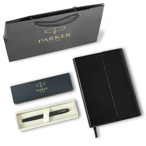 ручка перьевая parker "im achromatic black bt", ежедневник а5 черный, пакет, 880901