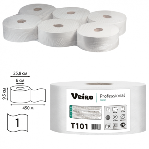 туалетная бумага 1сл. 6рул/450м veiro bas (t1)