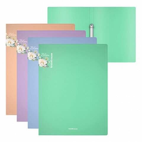 папка на 2 кольцах erich krause "matt pastel bloom", 24 мм, до 150 л., ассорти, 0,6 мм, 61184
