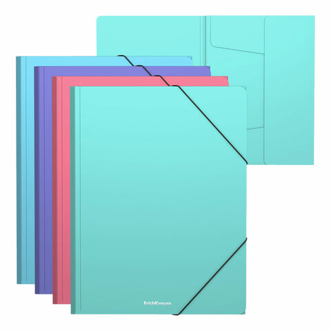 папка на резинках erich krause "diagonal pastel", до 300 листов, ассорти, 600 мкм, 50400