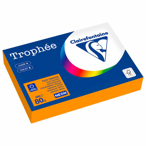 бумага цветная clairefontaine, а4, 80 г/м2, 500 л., неон, оранжевый, франция, 2978c, 2978pc