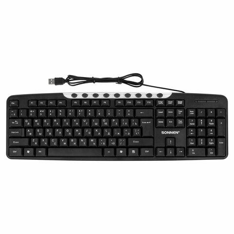 набор проводной sonnen kb-s110, usb, клавиатура 113 клавиш, мышь 3 кнопки, 1000 dpi, черный/серебрис