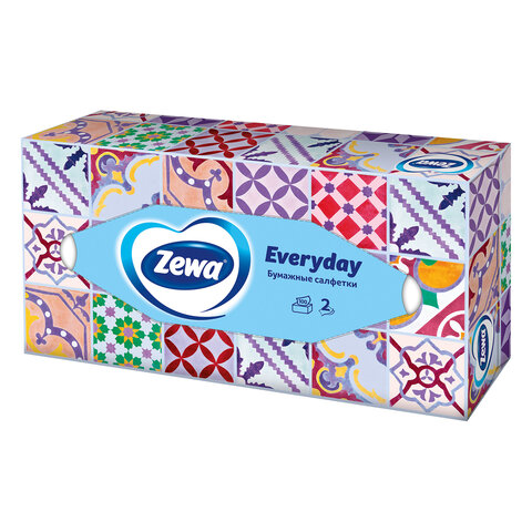 салфетки косметические 100 штук в картонном боксе, 2-слойные, zewa everyday, 24516, 6286