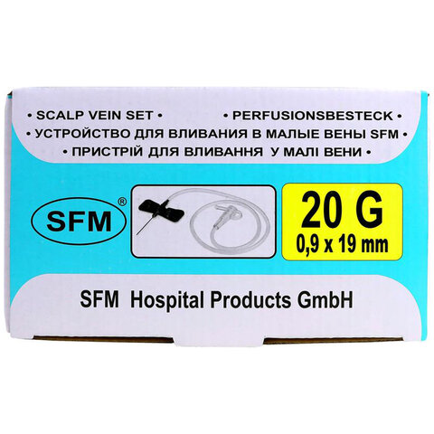 иглы-бабочки для вливания в малые вены sfm 0,9 х 19 - 20g, комплект 100 штук, luer