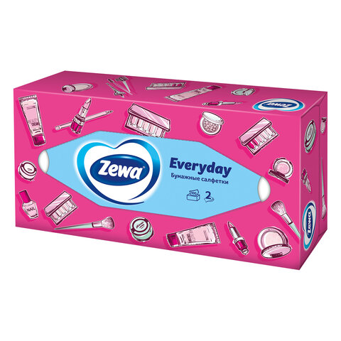 салфетки косметические 100 штук в картонном боксе, 2-слойные, zewa everyday, 24516, 6286
