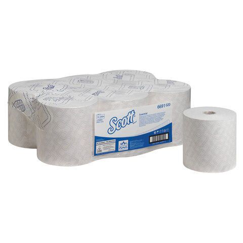полотенца бумажные рулонные kimberly-clark scott, комплект 6 шт., 350 м, белые, 6691