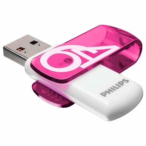 флеш-диск 64 gb philips vivid, разъем usb 2.0, фиолетовый, fm64fd05p/97