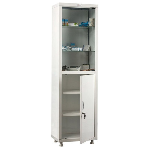 шкаф медицинский 1-створчатый hilfe "мд 1 1650/sg" 1755х500х320 мм, стекло, белый, s26199201509