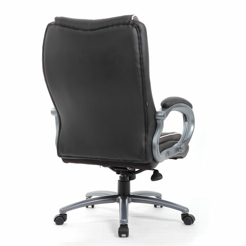 кресло офисное brabix premium "strong hd-009", нагрузка до 200 кг, экокожа черная, ткань серая, 5319