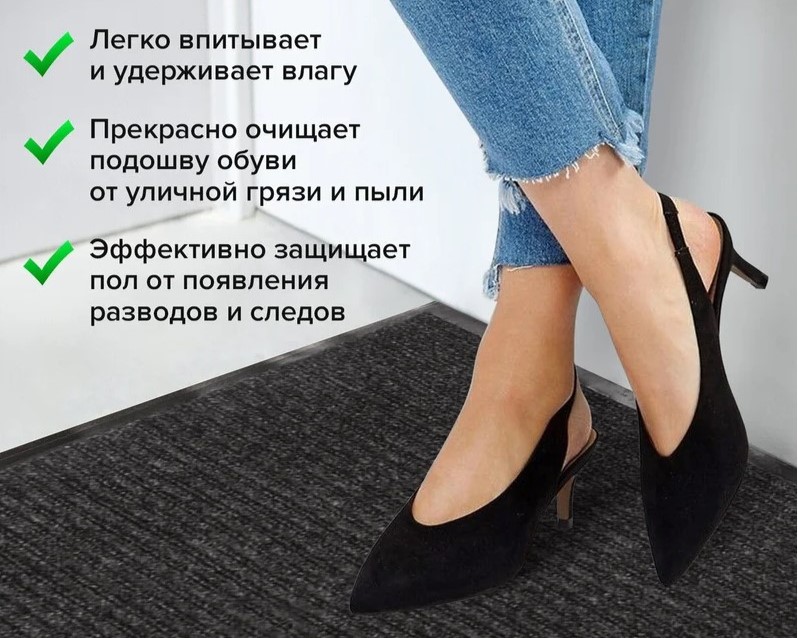 коврик входной ворсовый влаго-грязезащитный 60х90 см, толщина 7 мм, ребристый, черный, laima, 602869