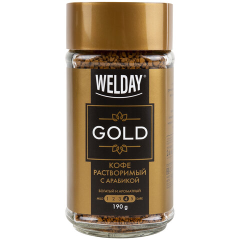 кофе растворимый welday (вэлдэй) "gold" 190 г, стеклянная банка, сублимированный, 622674