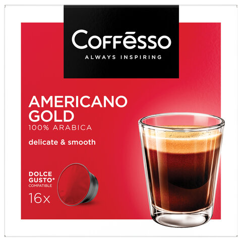 кофе в капсулах coffesso "americano gold" для кофемашин dolce gusto, 16 порций, 102152