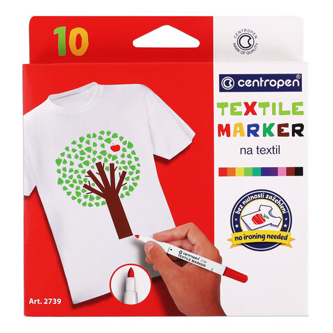 маркеры для ткани 10 цветов centropen "textile marker", круглый наконечник, 1,8 мм, 2739/10, 5 2739 